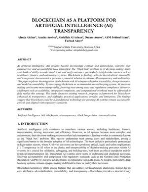 PDF Document Cover - Blockchain as a Platform for AI Transparency: Framework, Challenges, and Applications